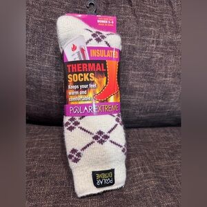 Polar Extreme Insulated Thermal Socks Women shoe 5-9 White Purple Argyle Pattern